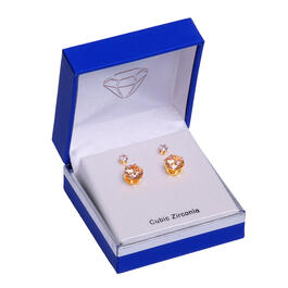 Round Champagne CZ Button & Round CZ Solitaire Earrings Duo