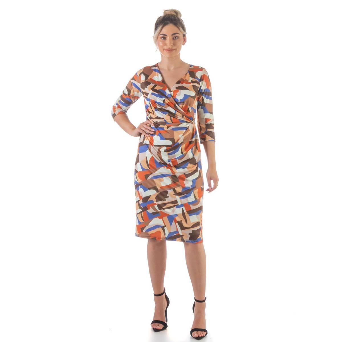 Womens 24/7 Comfort Apparel Abstract Faux Wrap Cocktail...