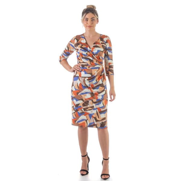 Womens 24/7 Comfort Apparel Abstract Faux Wrap Cocktail Dress - image 