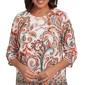 Petite Alfred Dunner Copper Canyon Ruched Sleeve Scroll Blouse - image 5