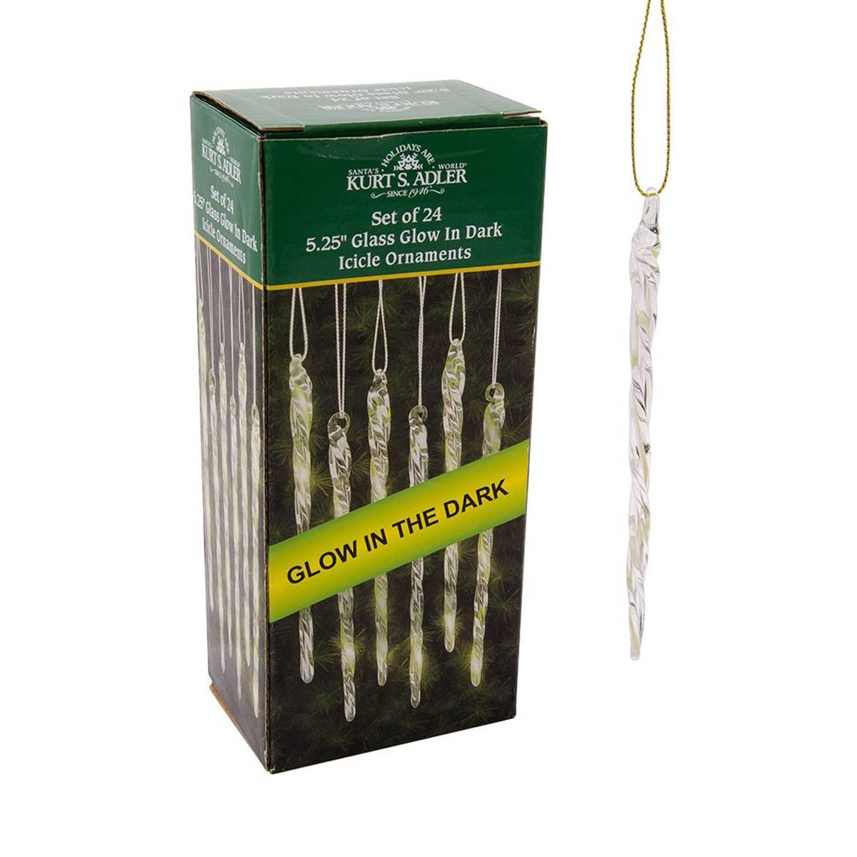 Kurt Adler Glass Glow-in-the-Dark Icicle Ornament - Set of 24