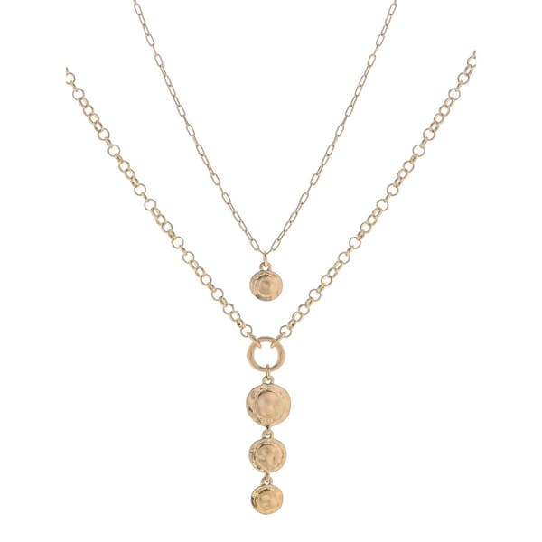 Bella Uno Worn Gold-Tone 2 Layered Disc Tri-Link Pendant Necklace - image 