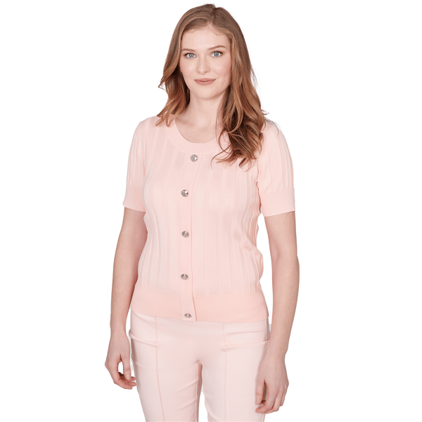 Petite Emaline Enchanted Bloom Short Sleeve Rib Knit Sweater