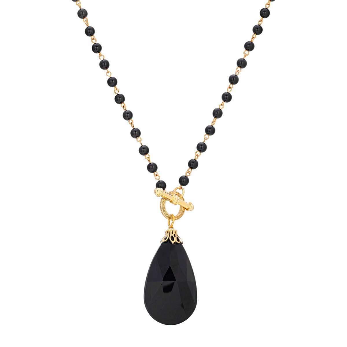 1928 Gold Tone Large Briolette Toggle Necklace
