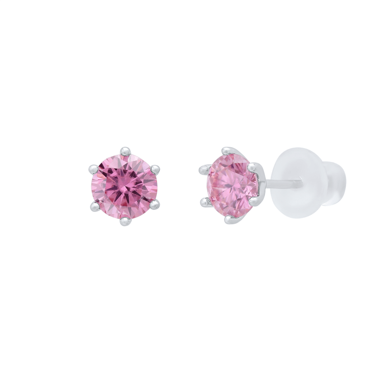 Saffron Sterling Silver Pink Moissanite Diamond Stud Earrings