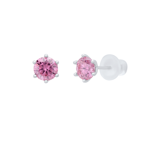 Saffron Sterling Silver Pink Moissanite Diamond Stud Earrings - image 