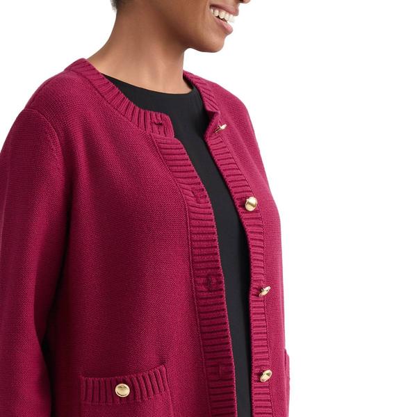 Petite Jones New York 3/4 Sleeve Gold Button Front Cardigan