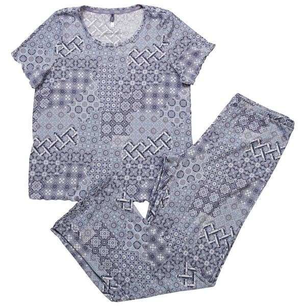 Womens IZOD Short Sleeve Geometric Tile Lettuce Edge Pajama Set