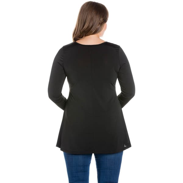 Plus Size 24/7 Comfort Apparel Flared Long Sleeve Henley Tunic