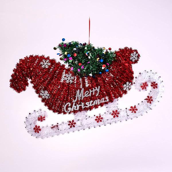 24in. Merry Christmas Tinsel Sleigh & Tree - image 