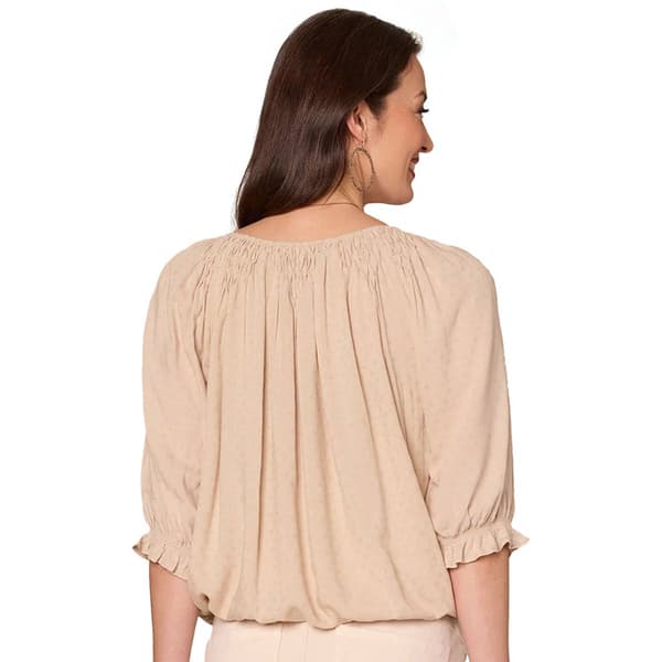 Womens Democracy Elbow Sleeve Bubble Hem Embroidered Blouse