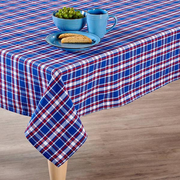 Lintex Blue White Red Plaid Tablecloth - image 