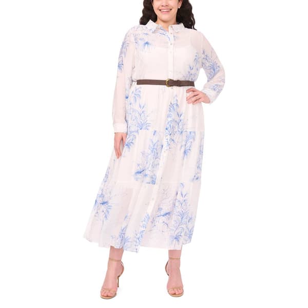 Plus Size MSK Long Sleeve Floral Belted Maxi Dress