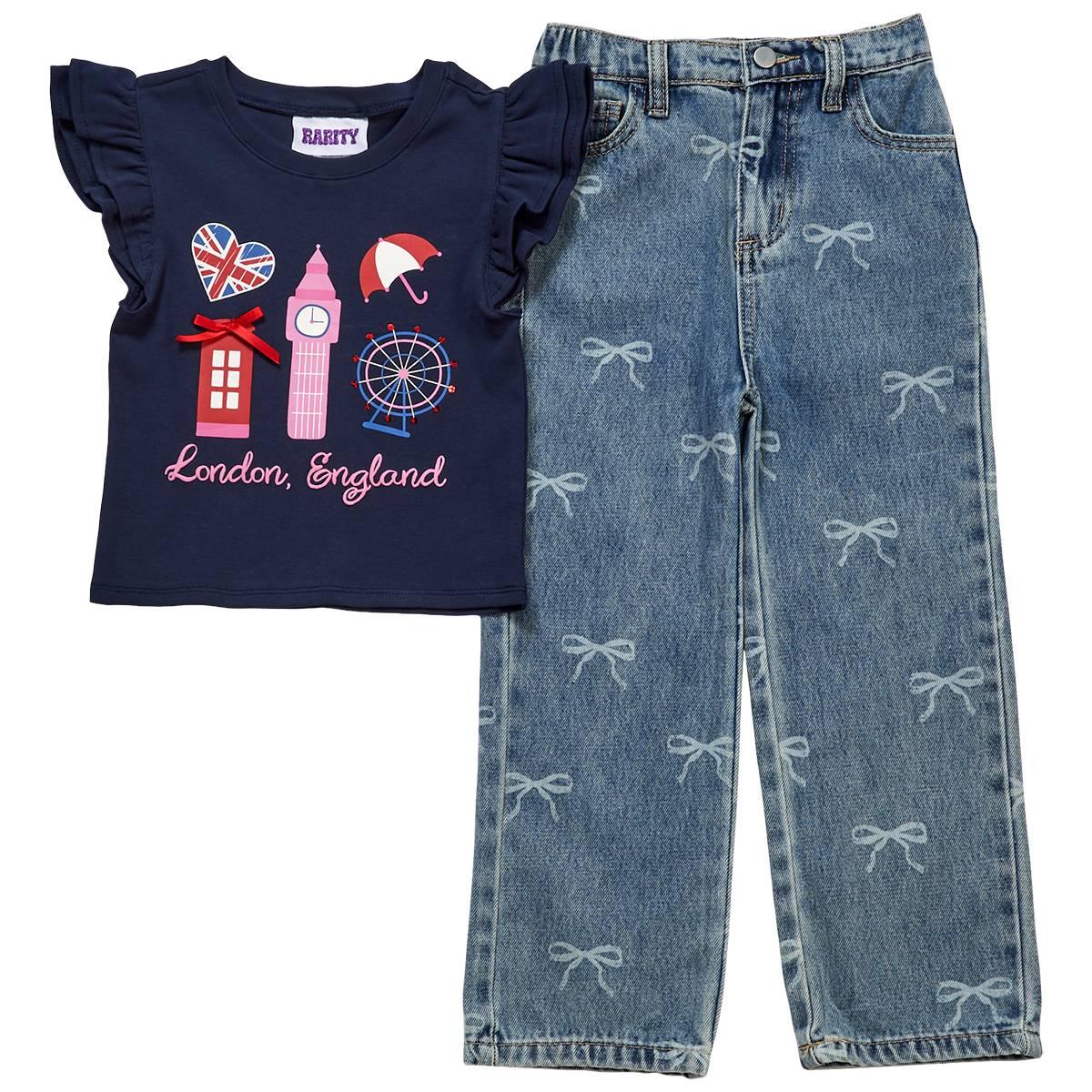 Girls (4-6x) Rarity London Icon Tee w/ Bow Jeans