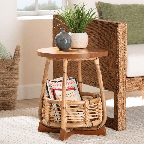 bali & pari Derenik Natural Rattan & Mahogany Wood End Table