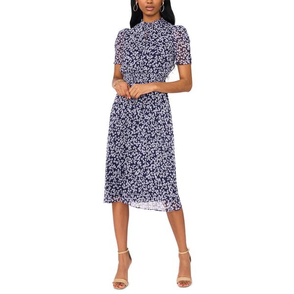 Petite MSK Elbow Sleeve Print Chiffon Midi Dress