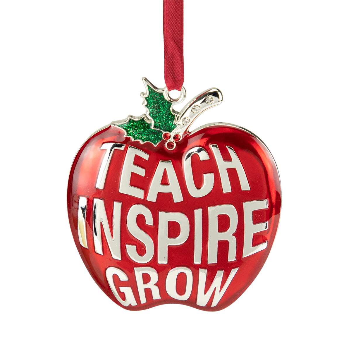 Northlight Red Silver Plated Apple Teacher Christmas Ornament