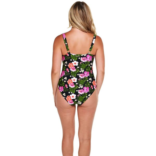 Womens Jones New York Side Ruched Floral One Piece Swimsuit