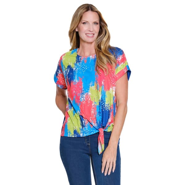 Petite Multiples Short Sleeve Chevron Tie Hem Blouse - Abstract - image 