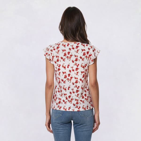 Womens Absolutely Famous Short Flutter Sleeve Floral Blouse