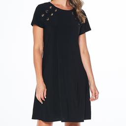 Womens MSK Short Sleeve Grommet Trim A-Line Dress