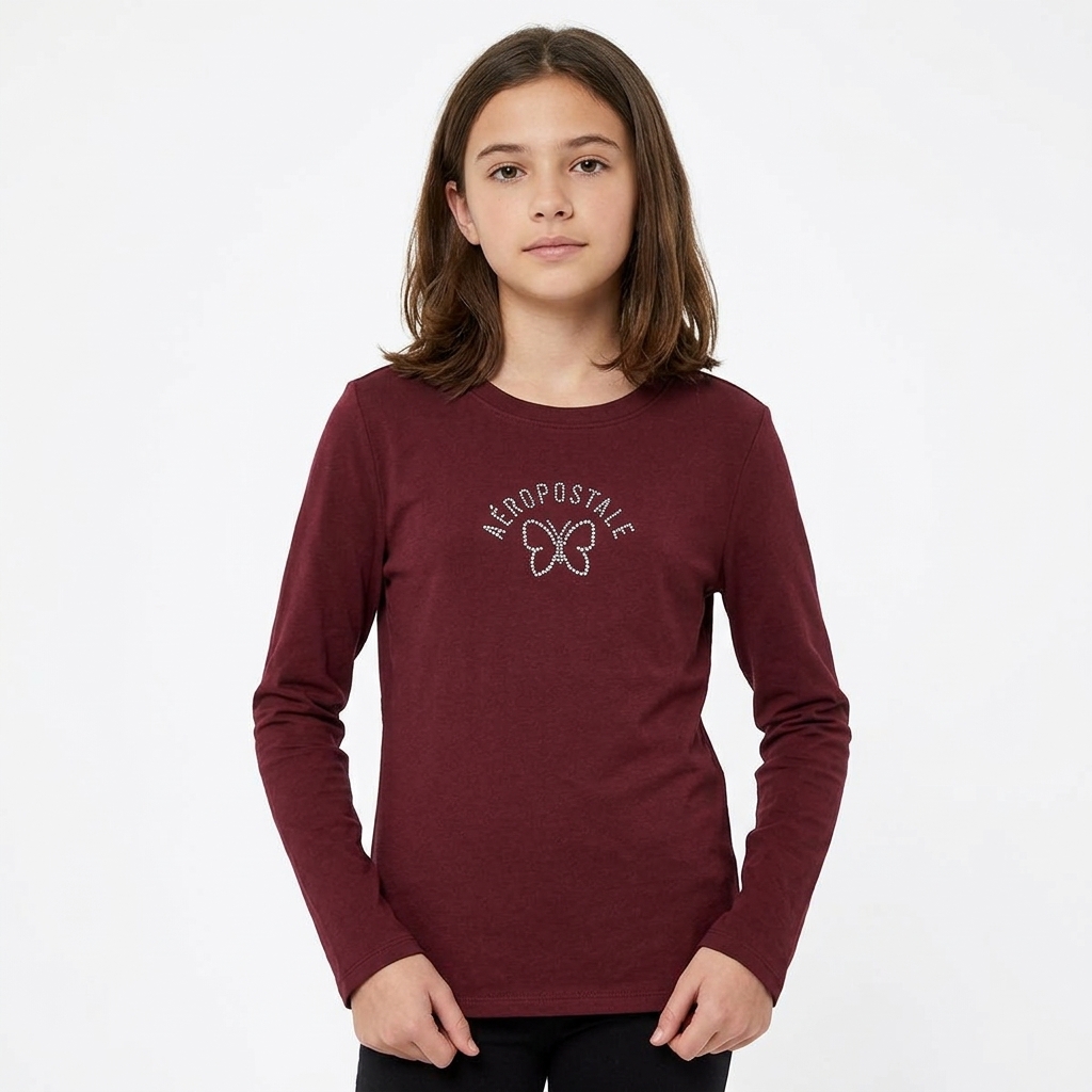 Girls (7-16) Aeropostale Long Sleeve Rhinestone Butterfly Tee