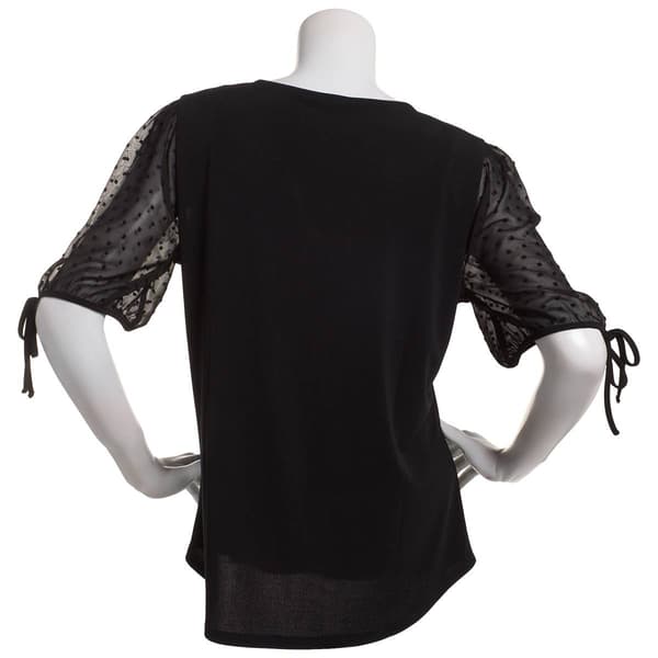Womens Adrianna Papell Short Clip Dot Sleeve w/ Tie Neck Blouse