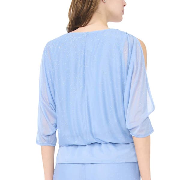 Womens MSK Cold Shoulder Glitter Mesh V Neck Blouse