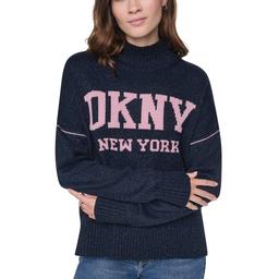 Womens DKNY Jeans All Over Lurex Intarsia Logo Turtleneck High L