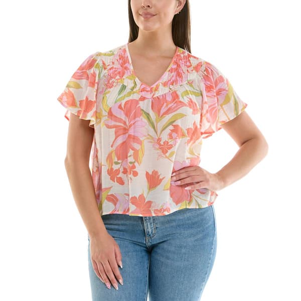 Womens Zac & Rachel Short Sleeve Tropical Printed Slub - image 