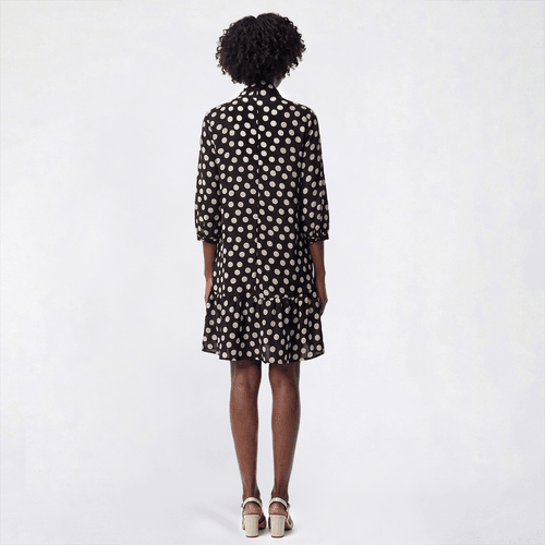 Womens Mlle Gabrielle 3/4 Sleeve Dot Tie Neck Crepe Shift Dress