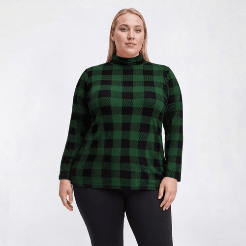 Plus Size Inner Circle Holiday Plaid Turtleneck Tee - Red - image 