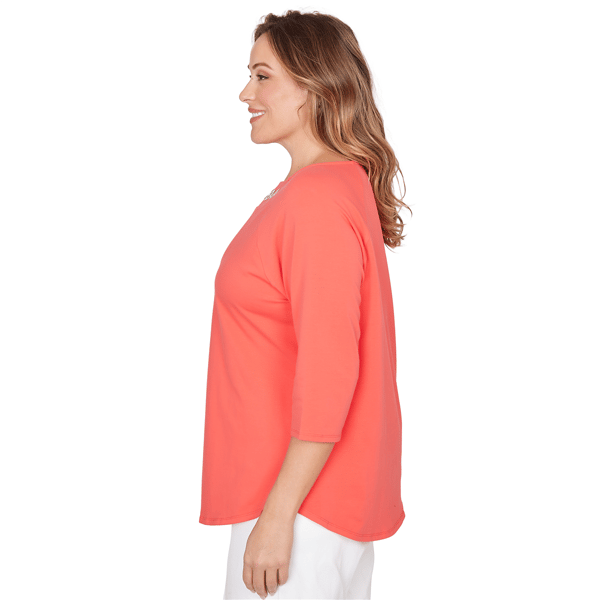 Plus Size Ruby Rd. Set Sail 3/4 Sleeve Grommet Neck Blouse