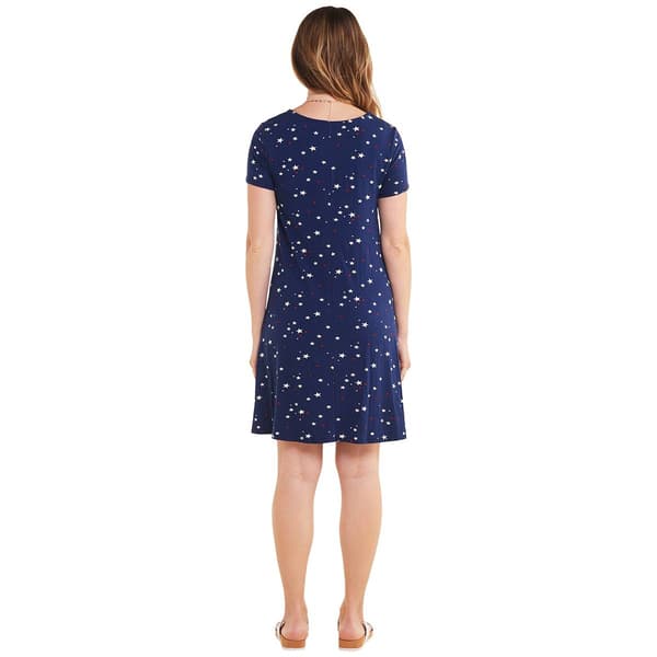 Petite Architect&#174; Short Sleeve Stars A-Line Dress-Peacoat Stars