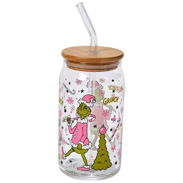 R Squared Grinch Glass Sipper with Straw - Pink - image 