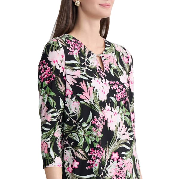 Womens Jones New York 3/4 Sleeve Keyhole Neck Floral Blouse