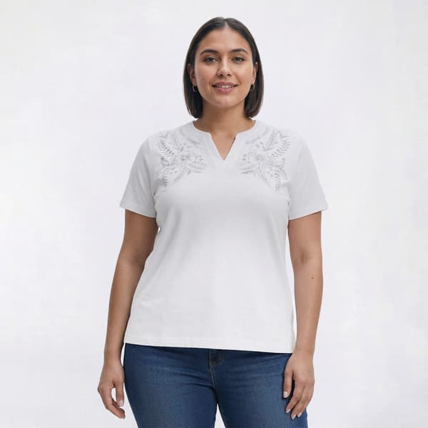 Plus Size Hasting & Smith Short Sleeve Split Neck Lurex Tee - image 
