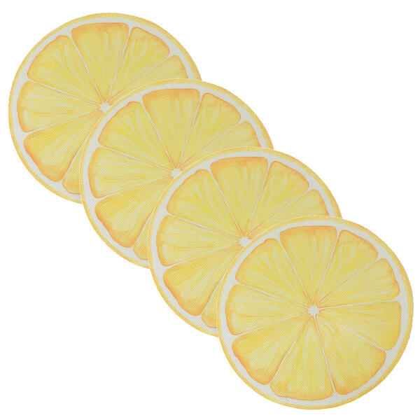15in. Round Lemon Slice Woven Vinyl Placemats - Set of 4 - image 