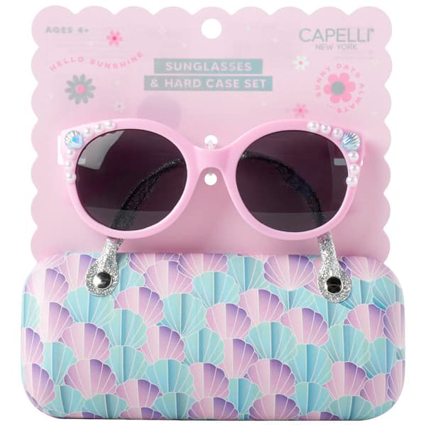 Girls Capelli(R) New York Round Sunglasses & Seashell Hard Case - image 
