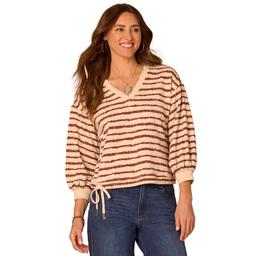 Womens Democracy 3/4 Blouson Sleeve Vee Neck Knit Top With Jacqu