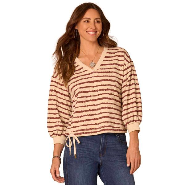 Womens Democracy 3/4 Blouson Sleeve Vee Neck Knit Top With Jacqu