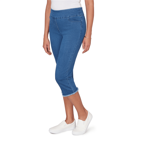 Womens Alfred Dunner Classics_S6 Super Stretch Denim Fringe Capr