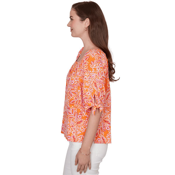 Womens Ruby Rd. Hothouse Florals Tie Sleeve Paisley Blouse