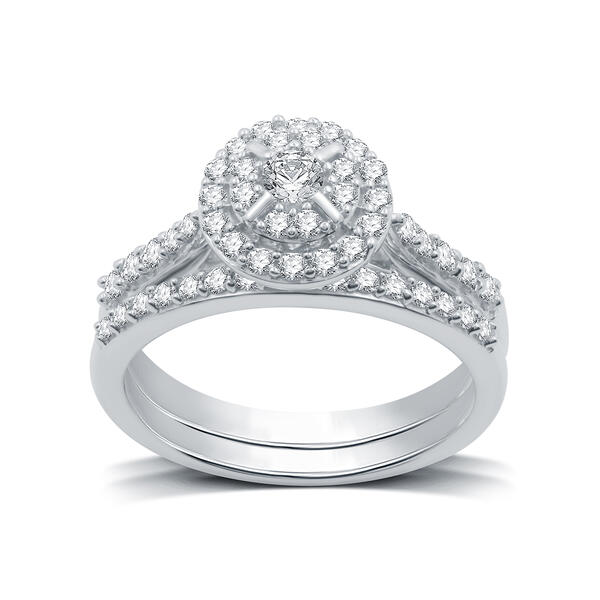 Nova Star&#40;R&#41; Lab Grown Diamond Round Halo Cathedral Bridal Set - image 