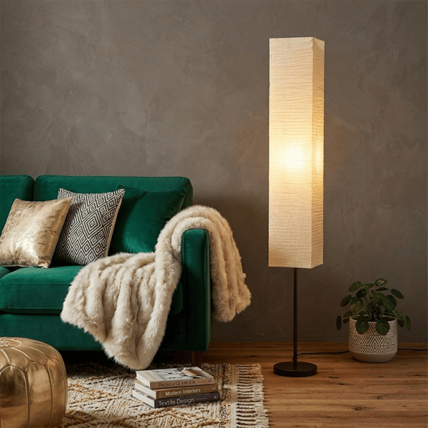 HomeRoots 63in. Black & Off White Column Floor Lamp