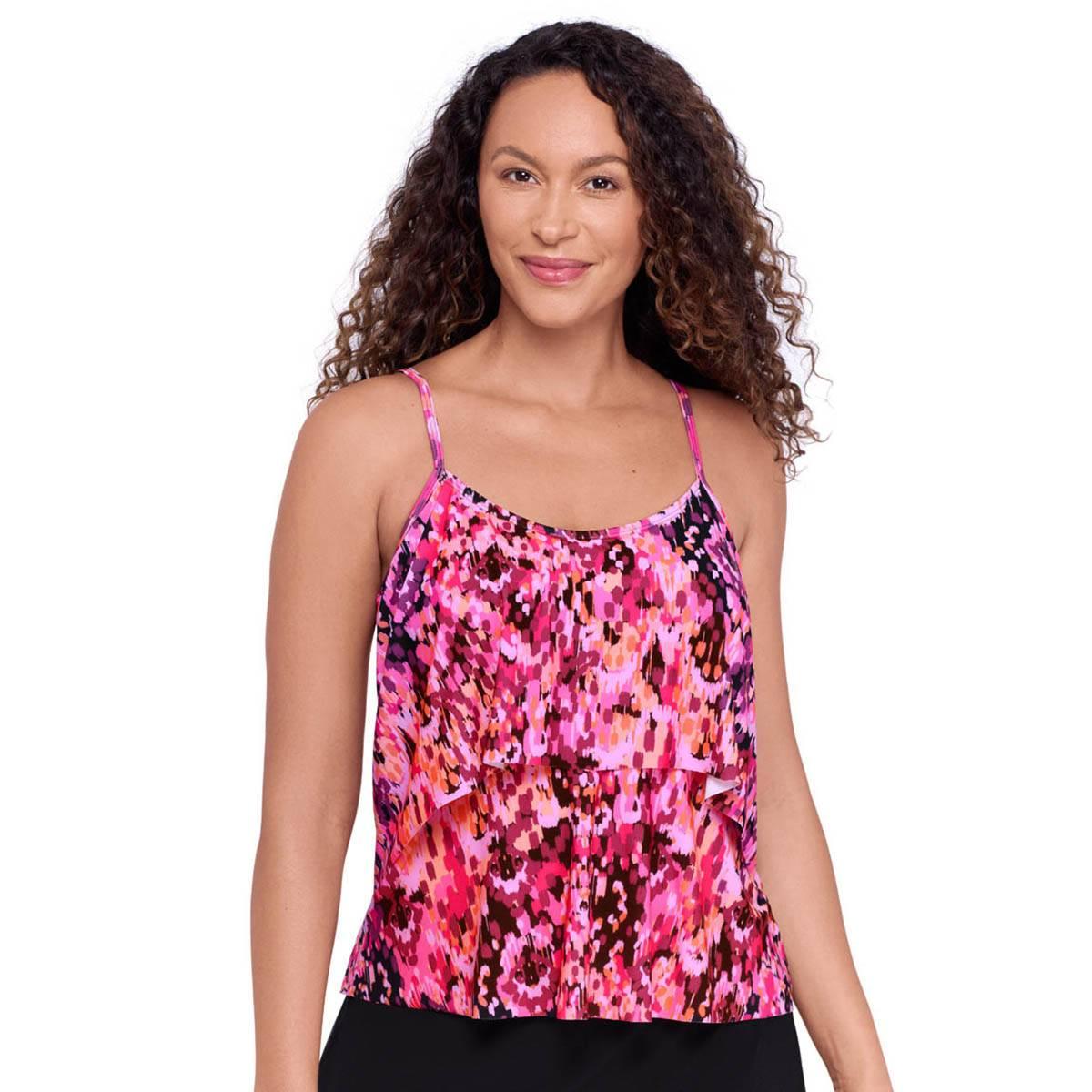 Womens American Beach Ikat Confetti Hi-Low Flounce Tankini