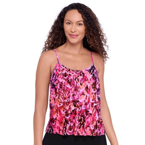 Womens American Beach Ikat Confetti Hi-Low Flounce Tankini