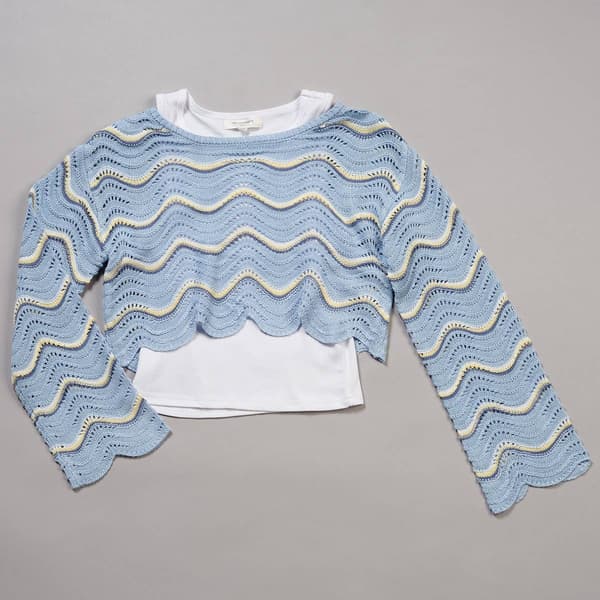 Girls (7-16) No Comment Long Sleeve Striped Pointelle 2Fer w/Tank