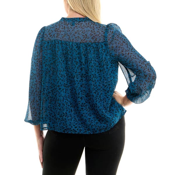 Petite Zac & Rachel 3/4 Sleeve Printed Lurex Chiffon Blouse