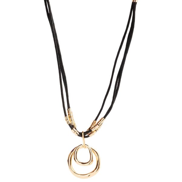 Ashley Cooper(tm) Cord Necklace w/ Layered Gold Open Circle Pendant - image 